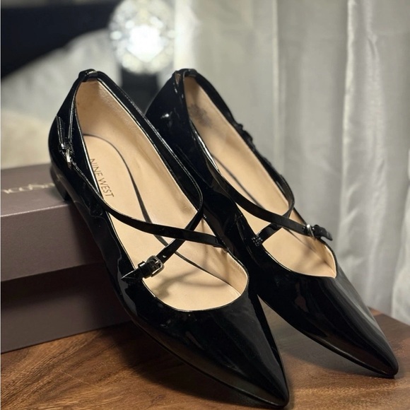 Nine West Shoes - Nine West Anastasia Black Patent Leather Mary Jane Ballet Flat Pointy US Sz 10
